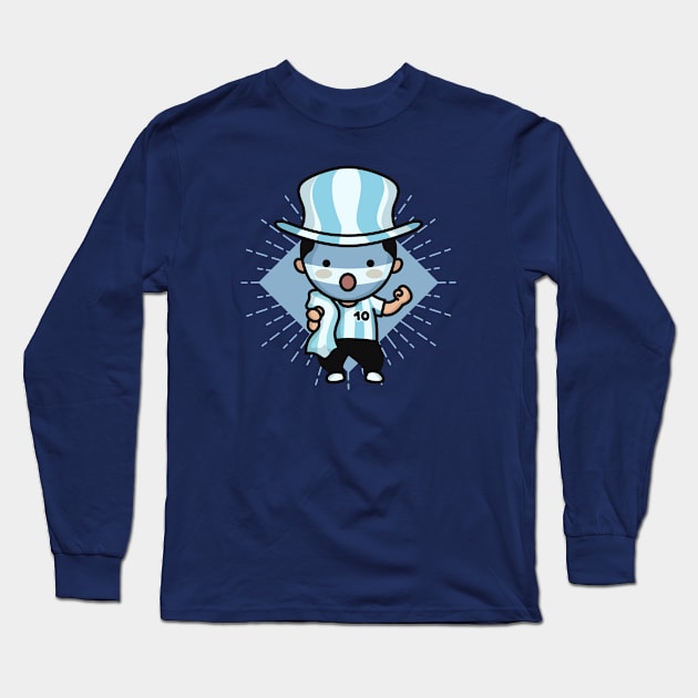 Cute Argentina Football Fan // Kawaii Cute Argentine Soccer Supporter Long Sleeve T-Shirt by SLAG_Creative